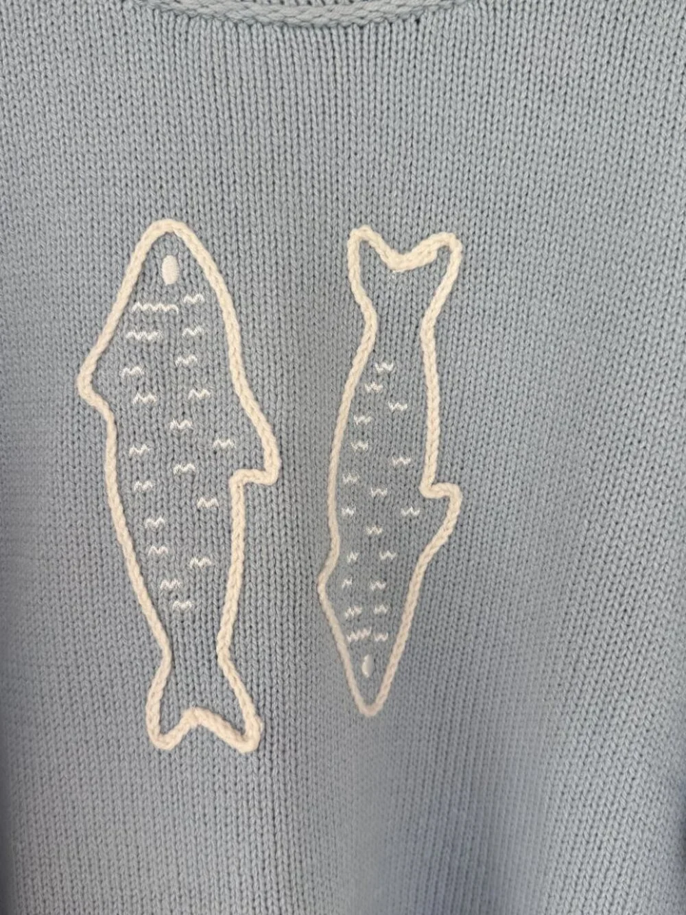LUCKY BRAND Women's Embroidered Fish Sweater XL Skyway Blue NWT - Picture 3 of 6